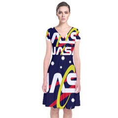 Nasa Insignia Short Sleeve Front Wrap Dress by Wav3s