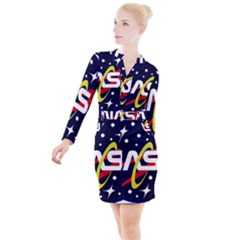 Nasa Insignia Button Long Sleeve Dress by Wav3s