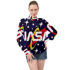 Nasa Insignia High Neck Long Sleeve Chiffon Top by Wav3s