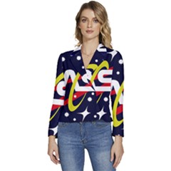 Nasa Insignia Women s Long Sleeve Revers Collar Cropped Jacket by Wav3s