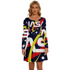 Nasa Insignia Long Sleeve Wide Neck Velvet Dress by Wav3s