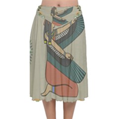 Egyptian Woman Wing Velvet Flared Midi Skirt by Wav3s