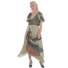 Egyptian Woman Wing Cross Front Sharkbite Hem Maxi Dress by Wav3s