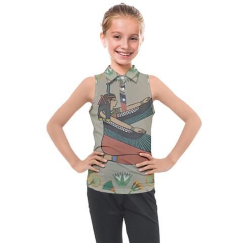 Egyptian Woman Wing Kids  Sleeveless Polo Tee by Wav3s