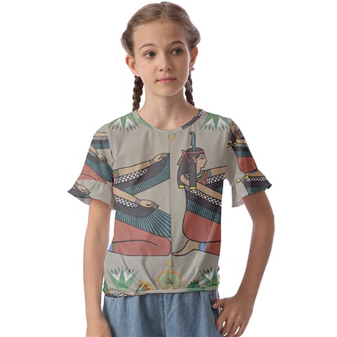 Egyptian Woman Wing Kids  Cuff Sleeve Scrunch Bottom Tee by Wav3s