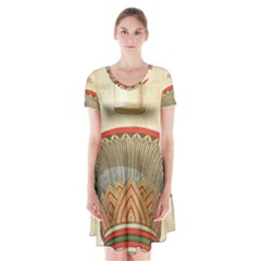 Egyptian Architecture Column Short Sleeve V-neck Flare Dress by Wav3s