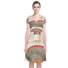 Egyptian Architecture Column Short Sleeve Front Wrap Dress by Wav3s