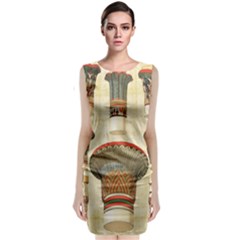 Egyptian Architecture Column Sleeveless Velvet Midi Dress by Wav3s