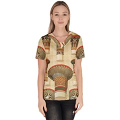 Egyptian Architecture Column Women s V-neck Scrub Top by Wav3s