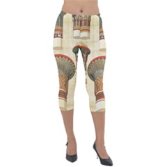 Egyptian Architecture Column Lightweight Velour Capri Leggings  by Wav3s