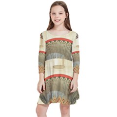 Egyptian Architecture Column Kids  Quarter Sleeve Skater Dress by Wav3s