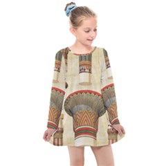 Egyptian Architecture Column Kids  Long Sleeve Dress by Wav3s