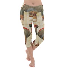 Egyptian Architecture Column Lightweight Velour Capri Yoga Leggings by Wav3s