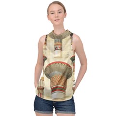 Egyptian Architecture Column High Neck Satin Top by Wav3s