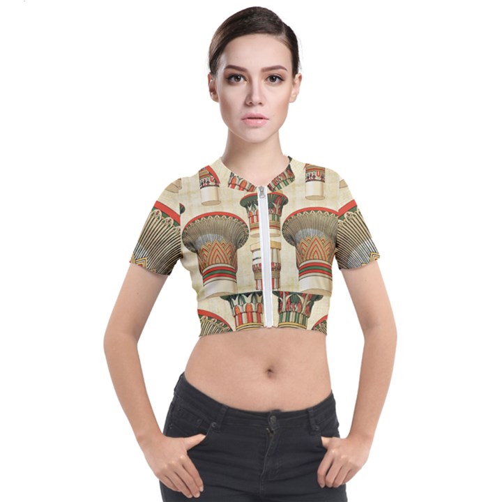 Egyptian architecture column Short Sleeve Cropped Jacket