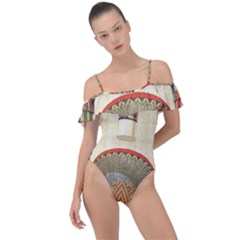 Egyptian Architecture Column Frill Detail One Piece Swimsuit by Wav3s