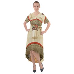 Egyptian Architecture Column Front Wrap High Low Dress by Wav3s