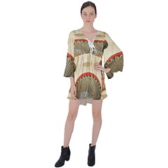 Egyptian Architecture Column V-neck Flare Sleeve Mini Dress by Wav3s