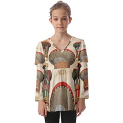 Egyptian Architecture Column Kids  V Neck Casual Top by Wav3s