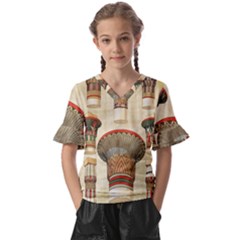 Egyptian Architecture Column Kids  V-neck Horn Sleeve Blouse by Wav3s