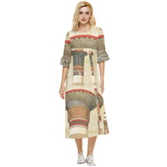 Egyptian Architecture Column Double Cuff Midi Dress by Wav3s