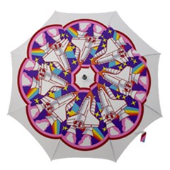 Badge-patch-pink-rainbow-rocket Hook Handle Umbrellas (medium) by Wav3s