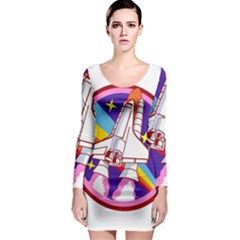 Badge-patch-pink-rainbow-rocket Long Sleeve Bodycon Dress by Wav3s