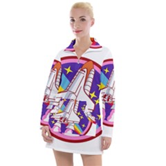 Badge-patch-pink-rainbow-rocket Women s Long Sleeve Casual Dress by Wav3s