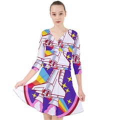 Badge-patch-pink-rainbow-rocket Quarter Sleeve Front Wrap Dress by Wav3s