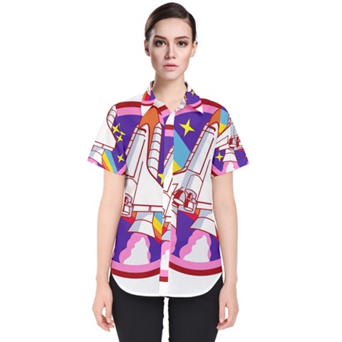 Badge-patch-pink-rainbow-rocket Women s Short Sleeve Shirt by Wav3s