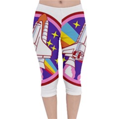 Badge-patch-pink-rainbow-rocket Velvet Capri Leggings  by Wav3s