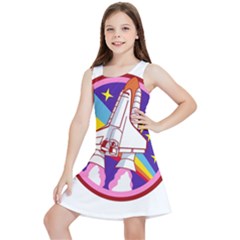 Badge-patch-pink-rainbow-rocket Kids  Lightweight Sleeveless Dress by Wav3s