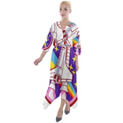 Badge-patch-pink-rainbow-rocket Quarter Sleeve Wrap Front Maxi Dress by Wav3s