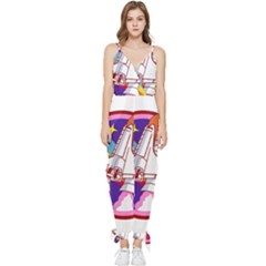 Badge-patch-pink-rainbow-rocket Sleeveless Tie Ankle Chiffon Jumpsuit by Wav3s