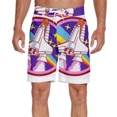 Badge-patch-pink-rainbow-rocket Men s Beach Shorts by Wav3s