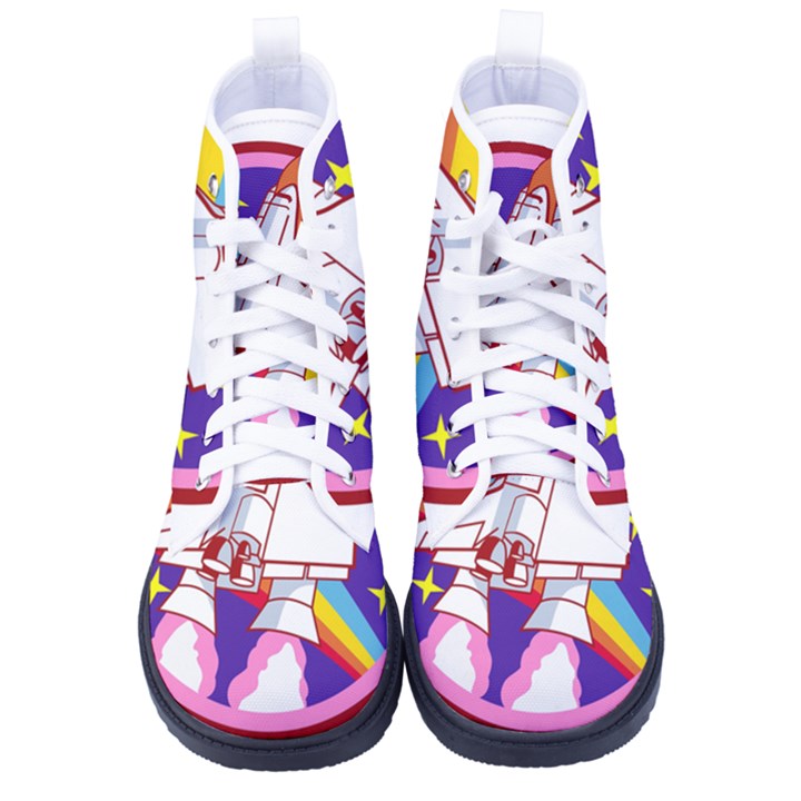 Badge-patch-pink-rainbow-rocket Men s High-Top Canvas Sneakers