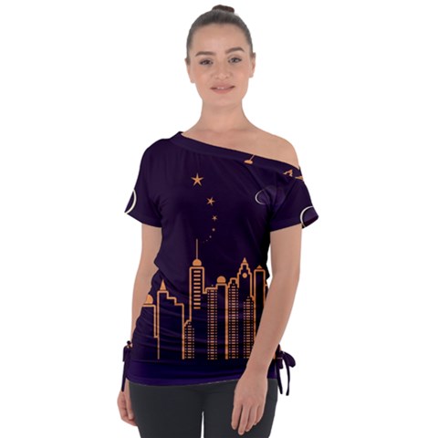 Skyscraper-town-urban-towers Off Shoulder Tie-up Tee by Wav3s