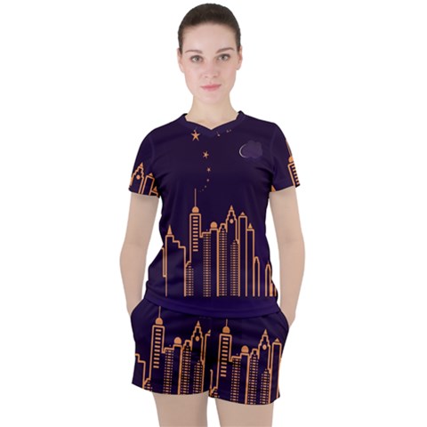 Skyscraper-town-urban-towers Women s Tee And Shorts Set by Wav3s