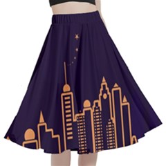 Skyscraper-town-urban-towers A-line Full Circle Midi Skirt With Pocket by Wav3s