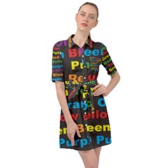 Red-yellow-blue-green-purple Belted Shirt Dress by Wav3s