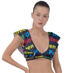 Red-yellow-blue-green-purple Plunge Frill Sleeve Bikini Top by Wav3s