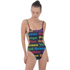 Red-yellow-blue-green-purple Tie Strap One Piece Swimsuit by Wav3s