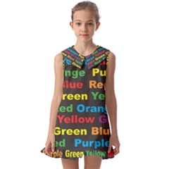 Red-yellow-blue-green-purple Kids  Pilgrim Collar Ruffle Hem Dress by Wav3s