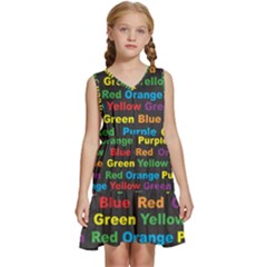 Red-yellow-blue-green-purple Kids  Sleeveless Tiered Mini Dress by Wav3s