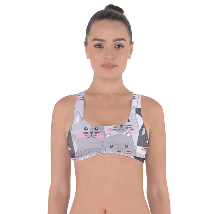 Cute Cats Seamless Pattern Got No Strings Sports Bra