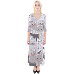 Cute Cats Seamless Pattern Quarter Sleeve Wrap Maxi Dress by Wav3s