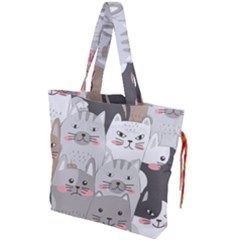 Cute Cats Seamless Pattern Drawstring Tote Bag by Wav3s