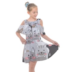 Cute Cats Seamless Pattern Kids  Shoulder Cutout Chiffon Dress by Wav3s