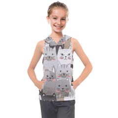 Cute Cats Seamless Pattern Kids  Sleeveless Hoodie by Wav3s