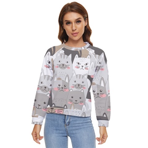 Cute Cats Seamless Pattern Women s Long Sleeve Raglan Tee by Wav3s